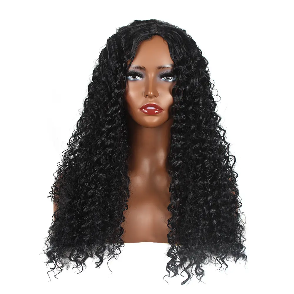 Wig keriting renda sintetis T bagian T Wig tanpa lem tahan panas Wig bergelombang dengan rambut bayi UNTUK WANITA HITAM