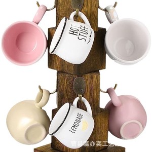 Wooden Mug Holder Desktop Rotating Coffee Cup Rack Solid Wood Hanging <b>Storage</b> <b>Kitchen</b> Organizer Retro Color 2 Layer - Product Image 5