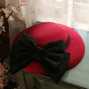 נשים אלגנטי כלה סאטן כובע קשת דלי גדול כנסיית חתונה כובע צילום כלה