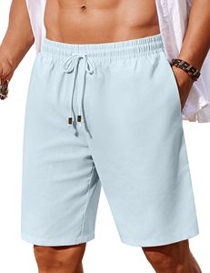 กางเกงขาสั้นผ้าลินินลำลองผู้ชายใส่สบายกางเกงขาสั้นชายหาดมีเชือกผูกเอวยางยืดมีกระเป๋าข้าง - Product Image 3
