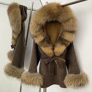 Abrigo de lana de doble cara con Cuello de piel de zorro de Invierno para mujer <span class=keywords><strong>Petite</strong></span> Abrigo de mezcla de lana de gran tamaño de lujo - Product Image 4