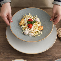 Ensemble de bols et d'assiettes en céramique vintage à glaçure mouchetée, vaisselle résistante au four et au micro-ondes pour la décoration de mariage et la restauration