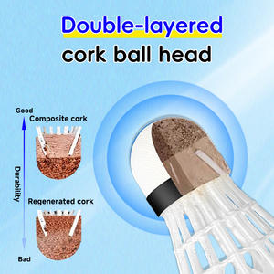 Воланы для бадминтона Ji Guan Super - 6 штук, легкие, 2-слойные, с пробковой головкой из ПУ, натуральное прямое перо, высокая скорость, стабильный полет - Product Image 3