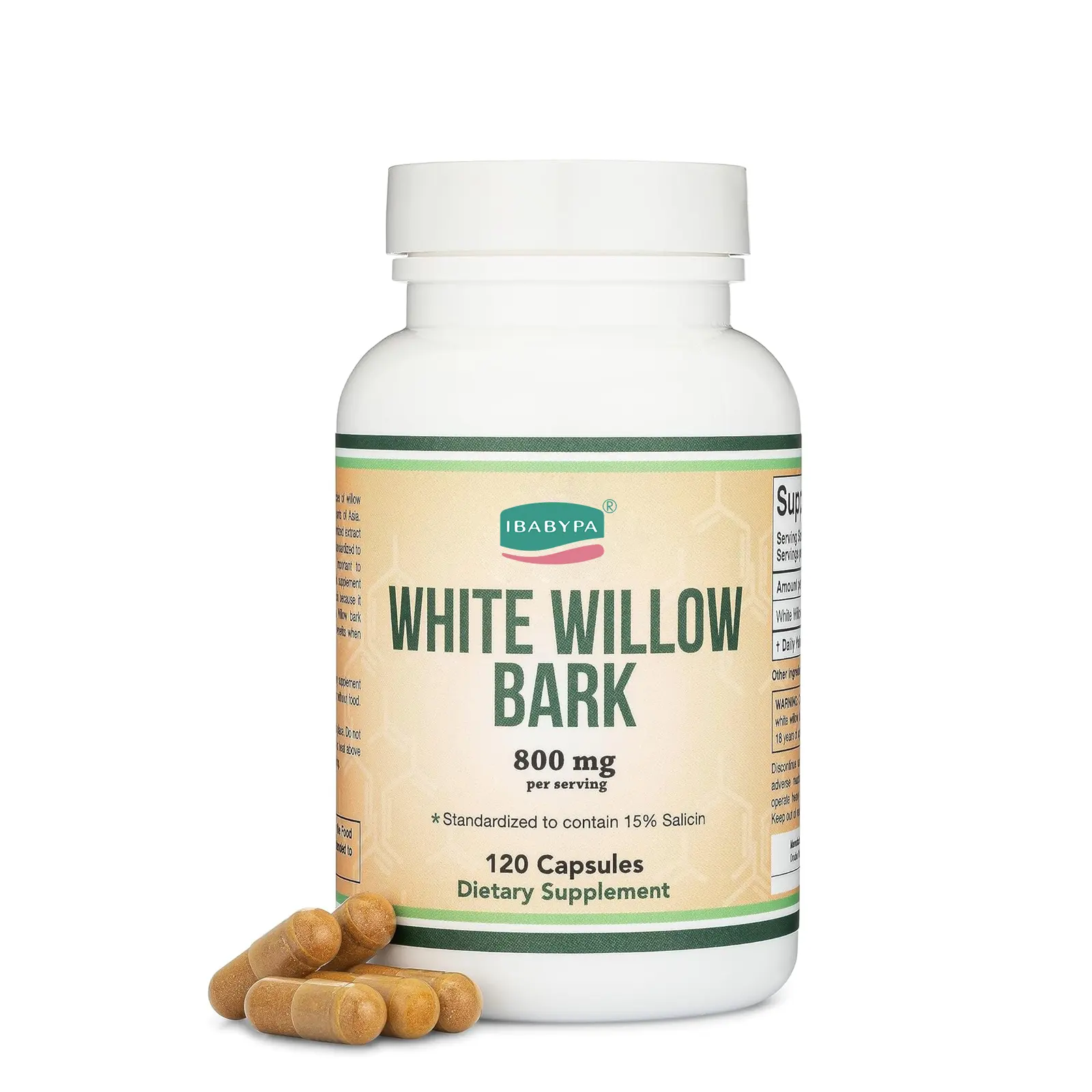 Witte Wilgenbast Capsules 120 Tellen Wilgenbast Extract Std. Om Salicine Te 15% Voor Gewrichts-En Spierverlichting Pijnverlichtingssupplement