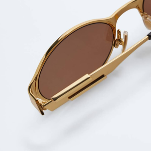 Gafas de Sol Bottega BV Vintage Ovaladas de Metal Dorado con Lentes Marrones, Protección UV, Gafas de Moda para Uso Diario, Veneta - Product Image 3