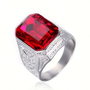 Anillo de Plata Estilo Sello Clásico con Opciones de Rubí y Zafiro, Diseño Audaz con Piedra de Corte Esmeralda para Hombre - Product Image 3