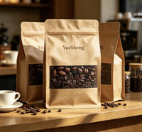 Sachet à café en papier kraft à fond plat avec valve de dégazage et fenêtre transparente, fermeture éclair refermable, qualité alimentaire, vente en gros, OEM