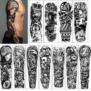 Manga de brazo grande <span class=keywords><strong>para</strong></span> hombre, pegatina de tatuaje temporal Sexy, a prueba de agua, de color negro, flor de calavera grande, pegatina de tatuaje de espalda completa permanente - Product Image 1