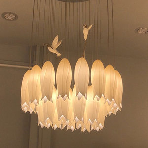 Lustre nordique moderne personnalisé en forme de fleur led cristal grand plafond long en céramique verre - Product Image 5