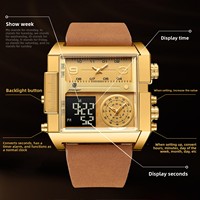 Montre électronique à quartz pour homme, nouvelle collection, chronographe carré 9 mm, bracelet en cuir, double affichage, alliage, résistance à l'eau 50 m, populaire, vente en gros