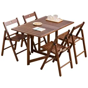 Kurulum olmadan ahşap mobilya katlanabilir masa ve sandalye seti taşınabilir bambu katlanabilir Hideaway yemek masası seti 4 koltuklu