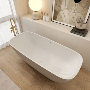 Bañera moderna independiente Maydon, bañera ovalada de superficie sólida, diseño de baño elegante, piedra Artificial, categoría de producto, bañeras - Product Image 3