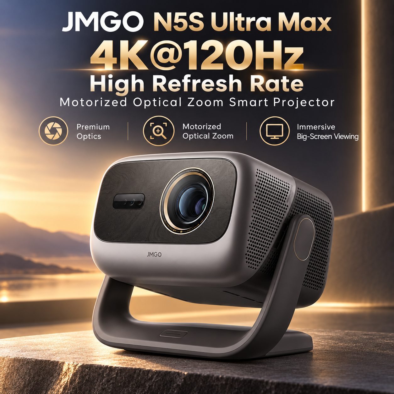 JMGO N5S Ultra Max 4K <strong>120Hz</strong> Triple Laser <strong>Projector</strong> Optical Zoom Lens Shift AI Gimbal <strong>Home</strong> <strong>Theater</strong> <strong>Gaming</strong> <strong>Projector</strong>