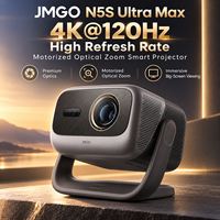 Projecteur laser triple 4K 120Hz JMGO N5S Ultra Max avec zoom optique, déplacement de l'objectif, stabilisateur IA, pour cinéma maison et jeux