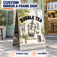 Panneau publicitaire sur pied en acier inoxydable, double face, miroir, forme personnalisable