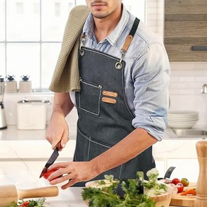 Tùy chỉnh in không thấm nước và dầu chống denim BIB Tạp Dề Vải tay bảo hộ lao động cho nhà bếp cà phê cửa hàng và đám cưới - Product Image 6