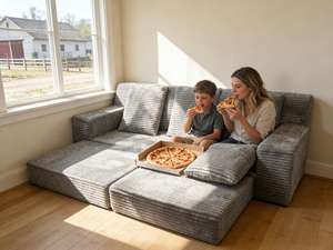 Sofá Modular de Tela de Pana Gris Claro, Moderno, Relajado, Cuadrado, para el Hogar, con Cojines Multi-removibles, Comprimido, para Villa - Product Image 2