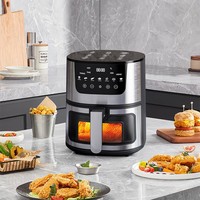 Friteuse à air intelligente en acier inoxydable 4-5L avec fenêtre de visualisation, commande tactile, convection à air chaud, électrique 1400W, appareil électroménager, export