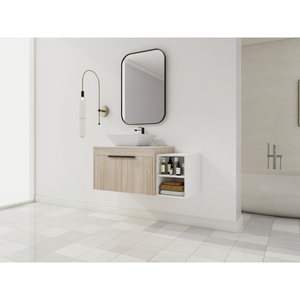 Modern Design Float Bathroom Vanity With Ceramic Sink White Stone Slab <b>Small</b> Storage <b>Shelves</b> Soft Close - Product Image 6