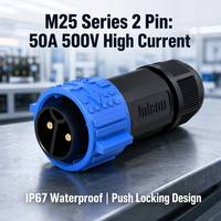 Connecteur étanche M25 2 broches 50A 500V Push Lock IP67 pour prise d'alimentation circulaire mâle/femelle en cuivre plaqué argent pour solaire