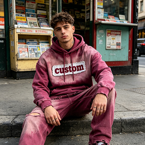 Sweat à capuche zippé surdimensionné en coton délavé effet soleil, avec patch brodé personnalisé de haute qualité pour homme, style vintage OEM - Product Image 3