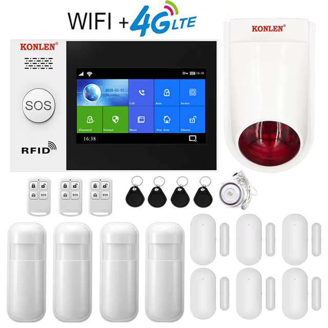 Tuya 4G Wireless Home Security Alarm Panel with Big Screen Burglar Wifi GSM System 433mhz Strobe Siren ABS Material