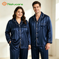 Ensemble de pyjamas 2 pièces en satin rayé confortable pour couples, motif imprimé décontracté à revers, idéal comme cadeau de Noël - Vente en gros usine