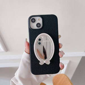 <span class=keywords><strong>Coque</strong></span> de téléphone miroir mignon dessin animé pour iPhone 17 16 15 14 13 12 Pro Max, housse de protection en cuir Pu décor strass pour femme - Product Image 6