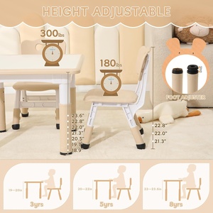 Ensemble <span class=keywords><strong>table</strong></span> et 2 chaises pour enfants SINKIPA, hauteur réglable, bureau carré en plastique, surface antidérapante, design moderne, école, maison, salon - Product Image 4