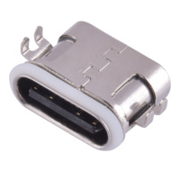 Konektor USB Tipe C Betina 16 Pin 14mm Pemasangan di Tengah Port SMT Tersembunyi dengan Cangkang Logam Ganda untuk Papan PCB dan Pengisian Data