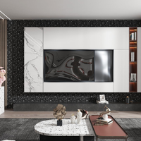 Mueble para TV LED Lacado Minimalista Blanco para Sala de Entretenimiento con Vidrio Gris y Mármol Marrón Oscuro