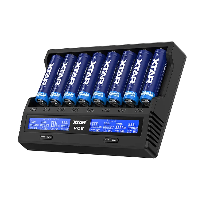 XTAR VC8 8 Slots 18650 26650 21700 Rechargeable Li-ion Cylindrical Lithium Ion Battery Charger and Batteries Tester