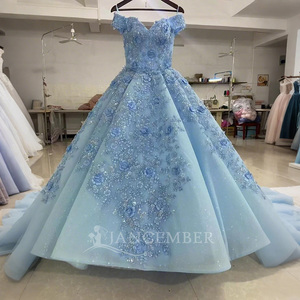 Jancember ANY26 elegantes lentejuelas azules 3D floral noche Quinceañera vestidos para niña - Product Image 1