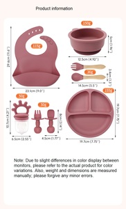 Ensemble d'alimentation pour bébé en silicone 8 pièces : bavoir, tasse, assiette compartimentée, bol, motif écureuil, sans BPA, écologique, compatible lave-vaisselle - Product Image 2