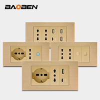 Prises murales universelles et Schuko BAOBEN en aluminium doré, norme européenne italienne, avec 2 prises et 2 ports USB