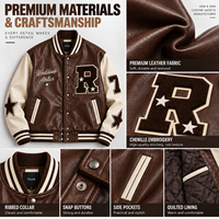 Veste de baseball en cuir personnalisée OEM pour homme, style Letterman, avec broderie de patchs en chenille et motif de logo personnalisé pour veste vintage