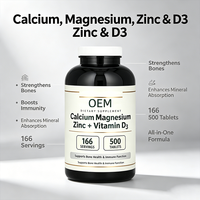 Tablet Kalsium Magnesium Seng + Vitamin D3 Label Pribadi 500 Tablet Formula Potensi Tinggi untuk Kesehatan Tulang, Imunitas & Dukungan Otot
