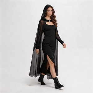 Costume Grim Reaper pour femme, <span class=keywords><strong>cape</strong></span> noire en polyester pour Halloween, cosplay, tenue pour événements festifs pour adultes - Product Image 3