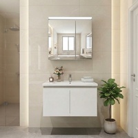 Table de maquillage éclairée WJL avec miroir - Coiffeuse murale moderne avec lavabo en céramique, entièrement en aluminium, 70 cm