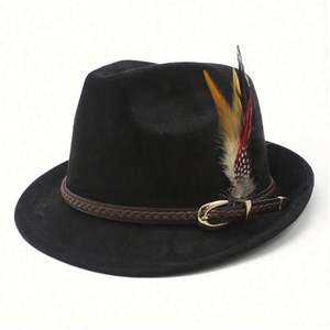 Sombrero Fedora de Gamuza Otoño-Invierno 2025, Clásico, Simple, Estilo Jazz, Ala Corta, con Pluma - Product Image 3