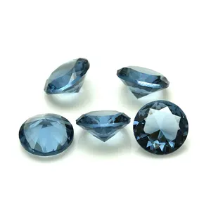 Made in China Fast Delivery 8MM Round Diamond Machine Cut Ink Blue Crystal Glass Bulk Loose Gemstones Wholesale