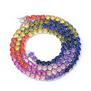 Customized Luxury Jewelry 10K Solid Gold Lab Grown Gemstone 4mm Tennis <b>Chain</b> Rainbow Lab Sapphire Ruby Tennis Necklace - Product Image 2