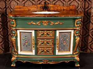 Lemari Kamar Mandi Mewah Antik Kayu Solid Eropa Kustom YIDA dengan Cermin dan Wastafel Keramik yang Dipasang di Dinding - Product Image 3