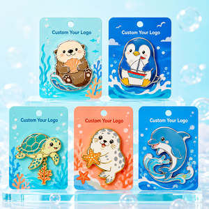 Badges en métal émaillés personnalisés sur le thème des animaux marins : Ours marin, Pingouin, Tortue, Phoque, Dauphin - Product Image 1