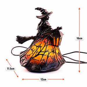 Figura De Bruja De Halloween De <span class=keywords><strong>Resina</strong></span> Estatua Con Escoba Adorno Luz LED Decoración De Mesa Fiesta - Product Image 2