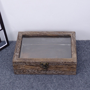 Caja de almacenamiento rectangular de madera con tapa abatible, estilo vintage, para joyas, con tapa acrílica. - Product Image 2