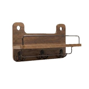 Wooden <b>Wall</b> Mounted Storage Rack With <b>Key</b> <b>Hooks</b> <b>For</b> Home Living Room Bedroom Coat And Bag Organizer - Product Image 2