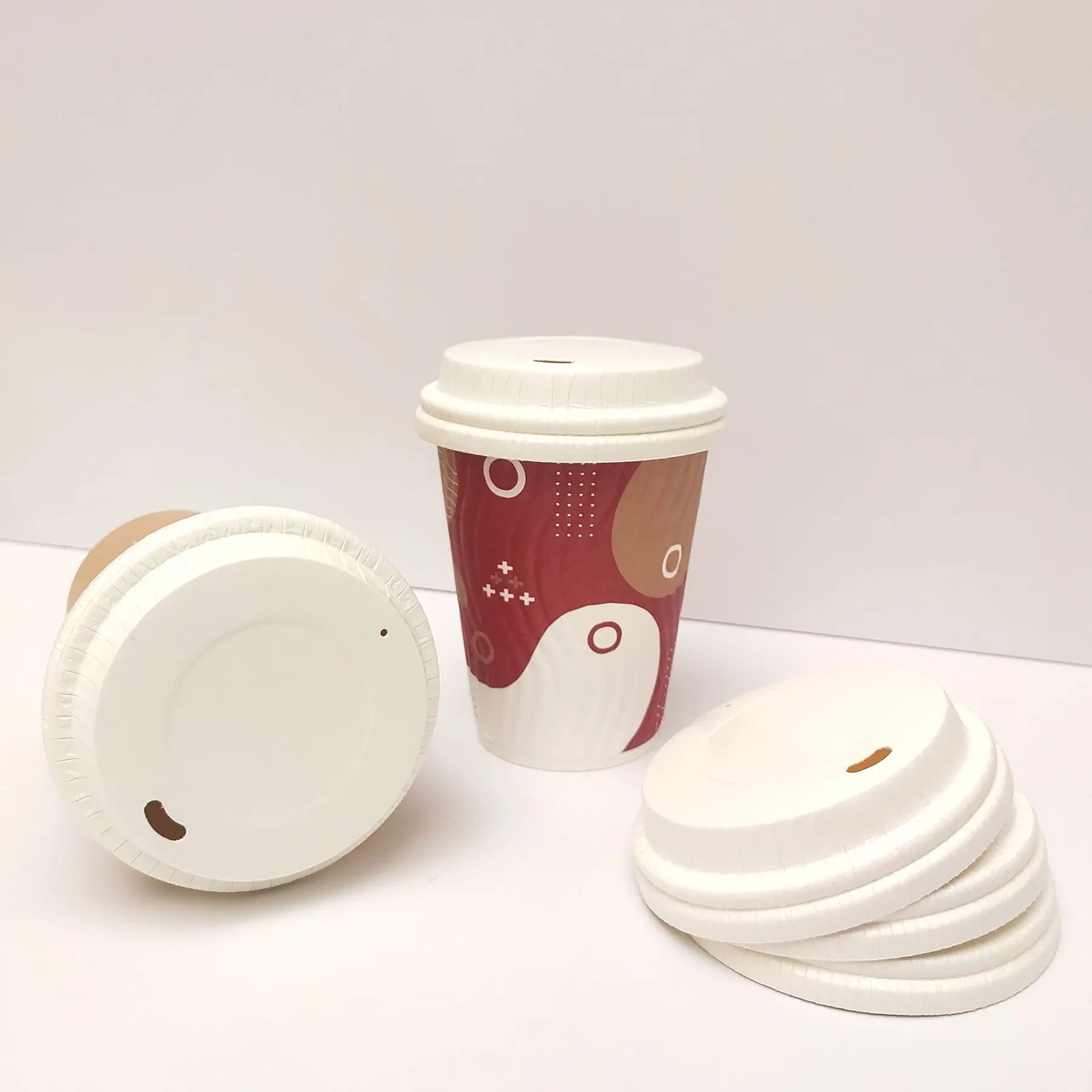 Factory Custom Biodegradable Kraft Paper Coffee Cup Lid Cover For 10oz / 12oz / 16oz / 20oz