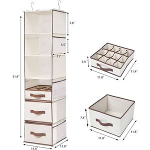 Organisateur de rangement suspendu pour placard à 6 étagères avec tiroirs et poches latérales, organisateur de garde-robe gain de place pour vêtements de bébé - Product Image 2