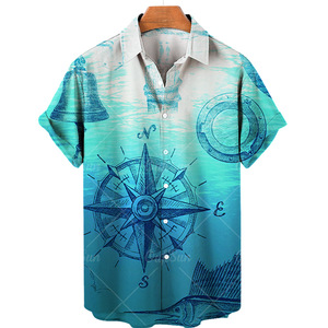 Camicia Hawaiana da Uomo in Poliestere con Stampa Nautica e Perline, Maniche Lunghe, Taglia Europea, Collezione 2022 - Product Image 5